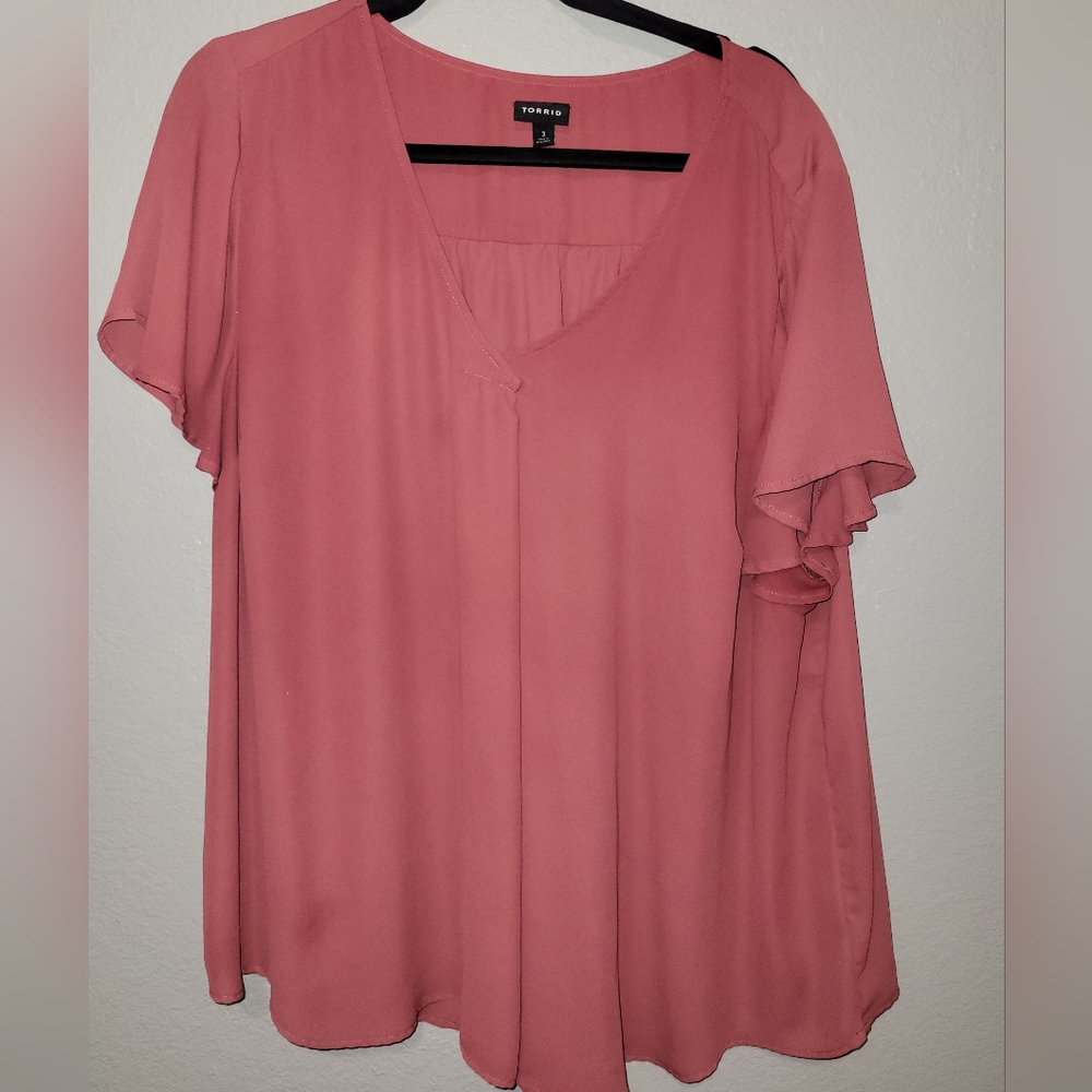 Torrid Pink Relaxed Blouse with Short Sleeves